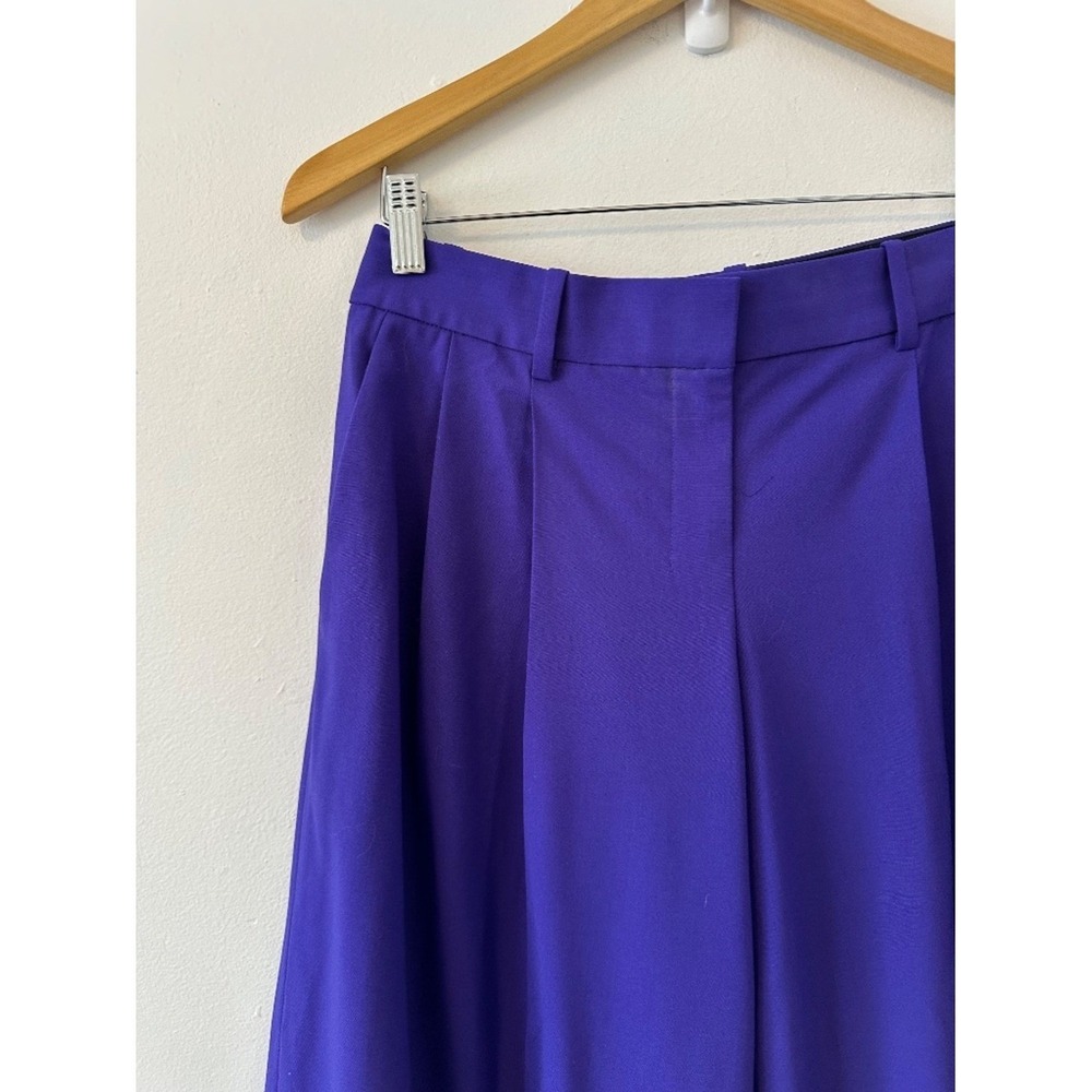 Theory Pleated Low-Rise Wide Leg Pant in Good Wool - Blue Iris (Purple) | Size 2 - Picture 6 of 12